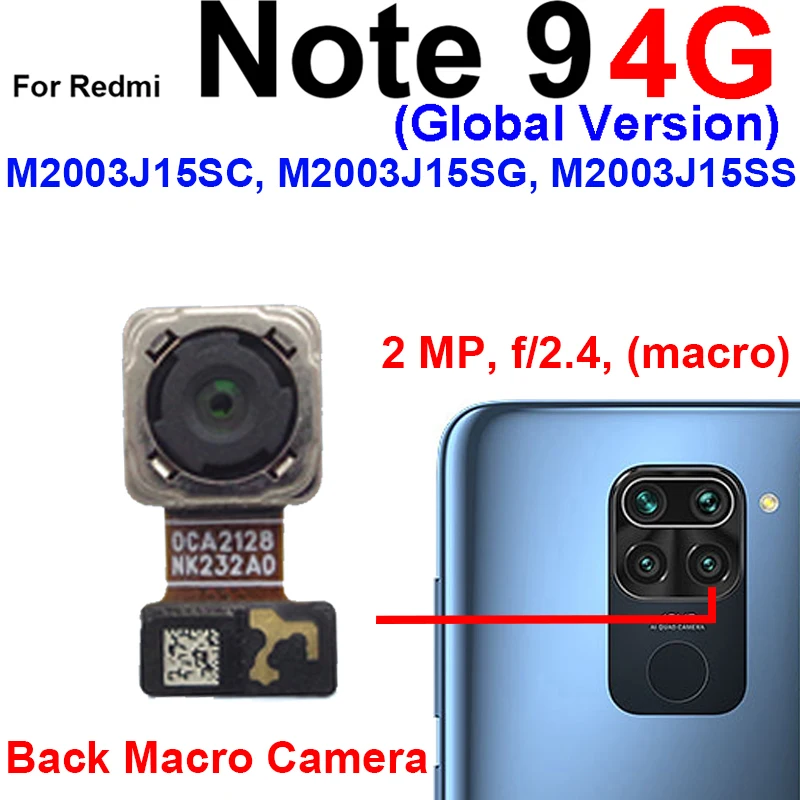 Front Back Big Camera For Xiaomi Redmi Note 9 Rear Front Small Selfie Facing Ultrawide Macro Depth Camera Flex Cable Model Parts