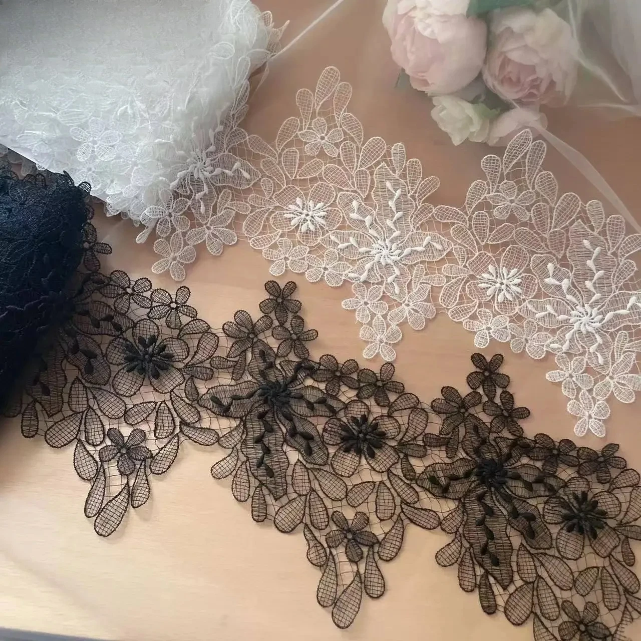 Width 20CM . New Fish Silk Thread Thin Lace Trim, Hollowed Lace, Wedding Dress, Headdress, Handmade DIY Weeding  Accessories