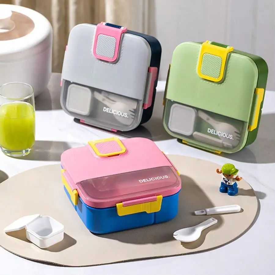 1pc Lunch Box for Office Workers, with Cutlery, Individually Sealed Compartments, Portable Lunch Box, Salad Box