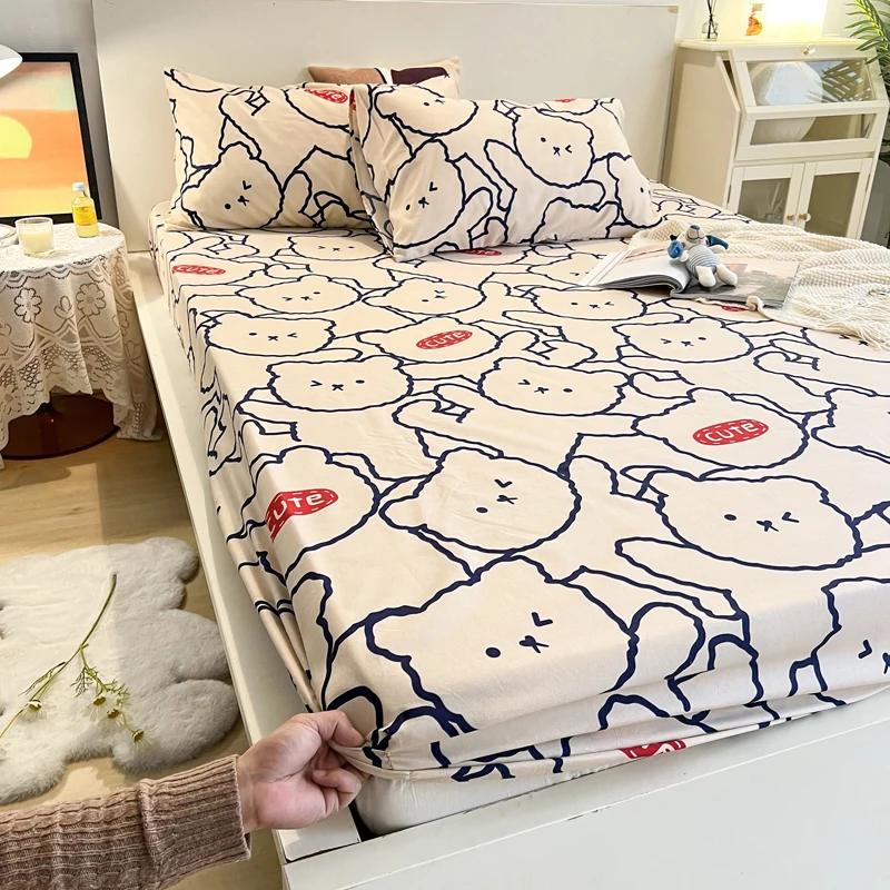 Printed brushed fitted bedsheet Skin-friendly mattress cover Anti-slip bedspreads for twin queen size bed covers No Pillowcase