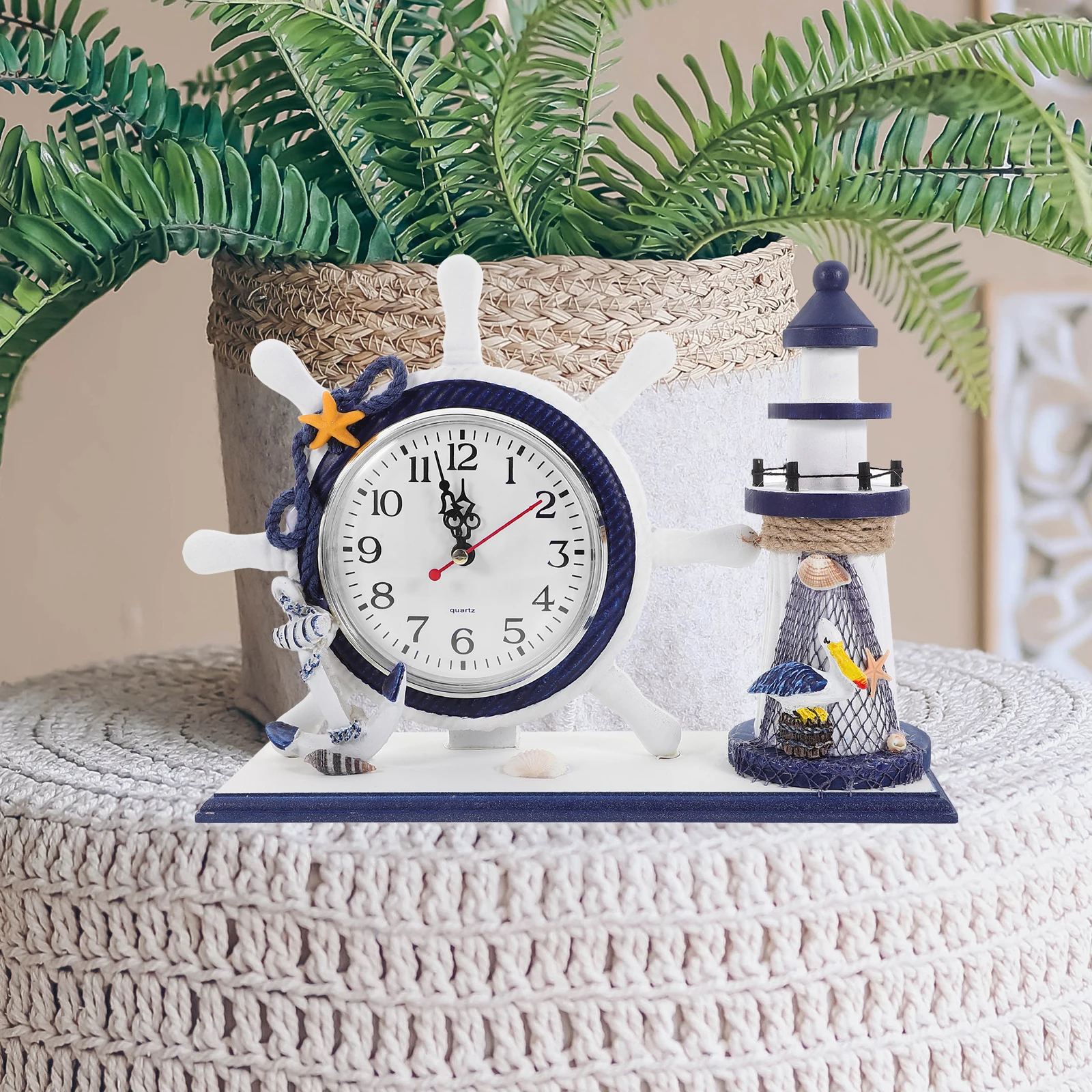 

1Pcs Lighthouse Clock Ocean Style Artistic Home Decor Desktop Ornament Living Room Decoration Photo Frame Not Included