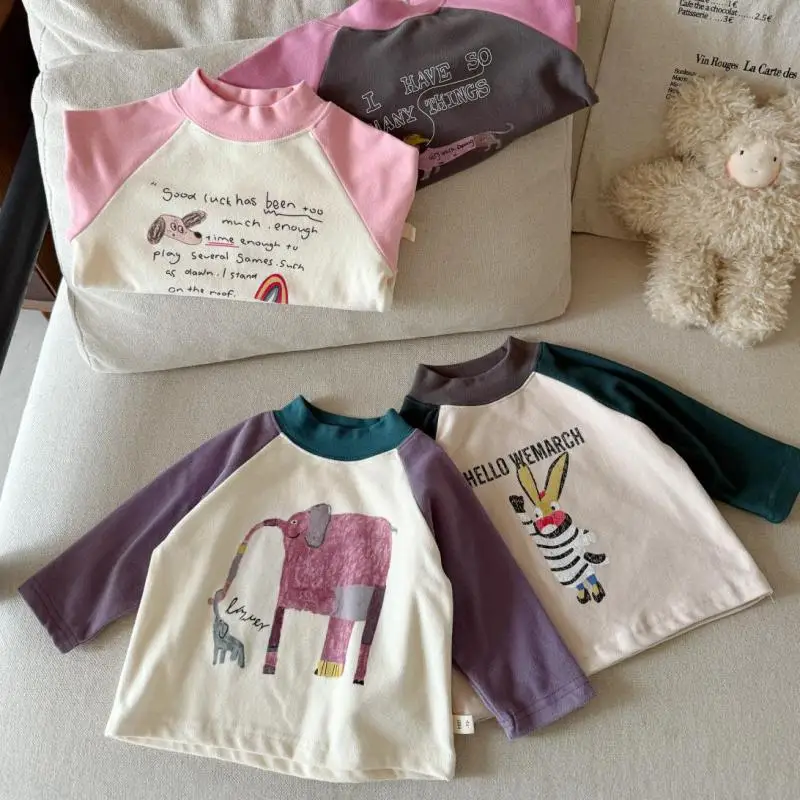 

2025 Autumn New Children Long Sleeve T Shirts For Boys Girls Cartoon Print T Shirts Baby Cotton Tee Kids Shirts Infant Clothes