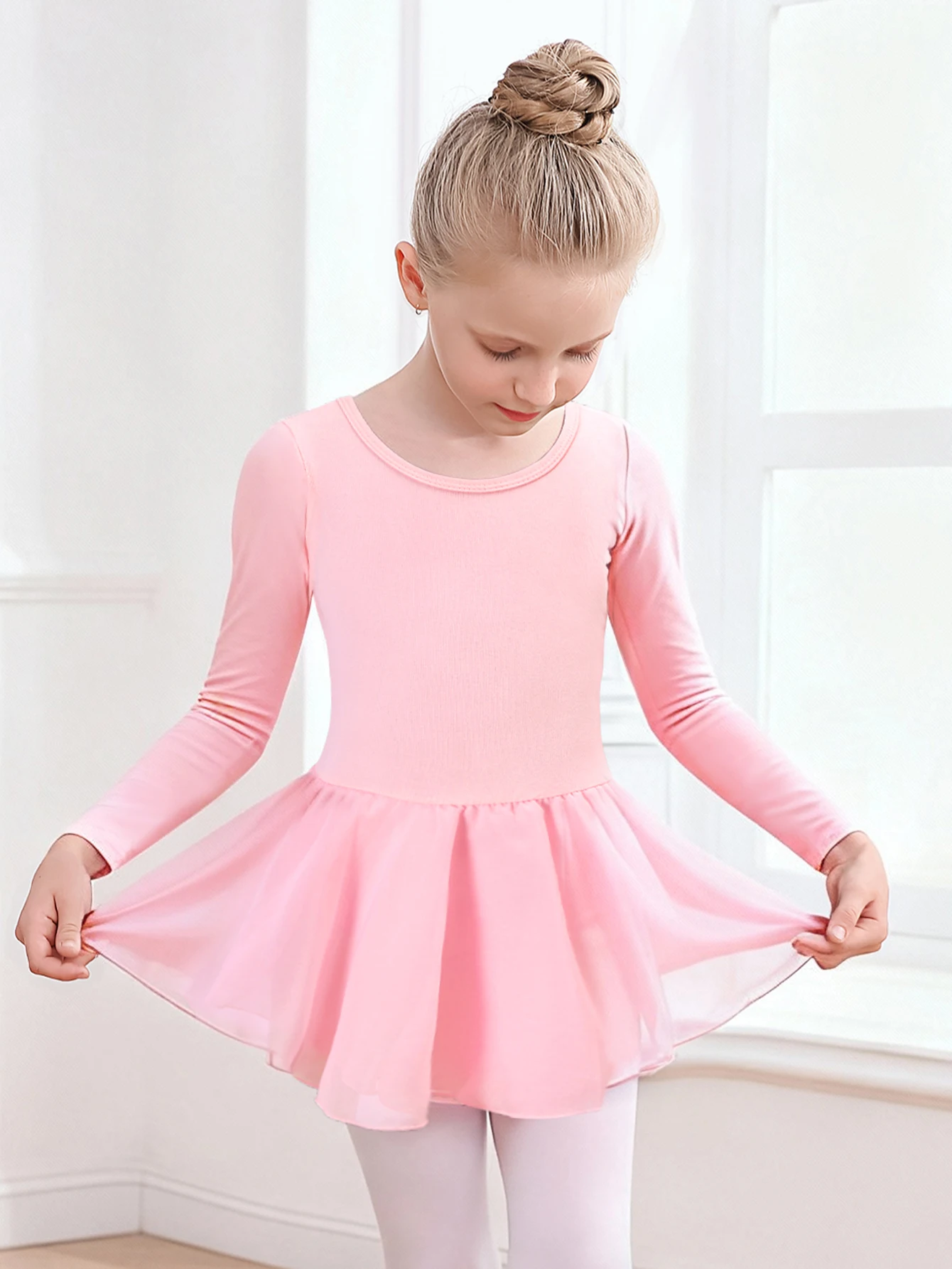 Body da balletto a maniche lunghe per ragazze Body da ballo per bambini con gonna tutù Abito da ballerina ginnastica