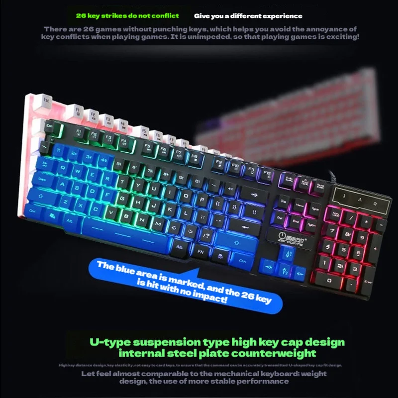 

Mechanical Feel Luminous Gaming Keyboard Controller Wired Usb Rainbow Backlight Gaming Keyboard Mouse Set For Birthday Gifts