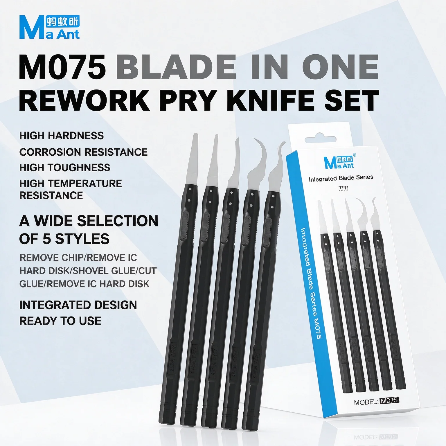 MAANT M075 5-in-1 IC Chip Repair Removal Tool Kit Set for Cell Phone IPad LCD Screen CPU BGA Separation and Glue Removal Knife