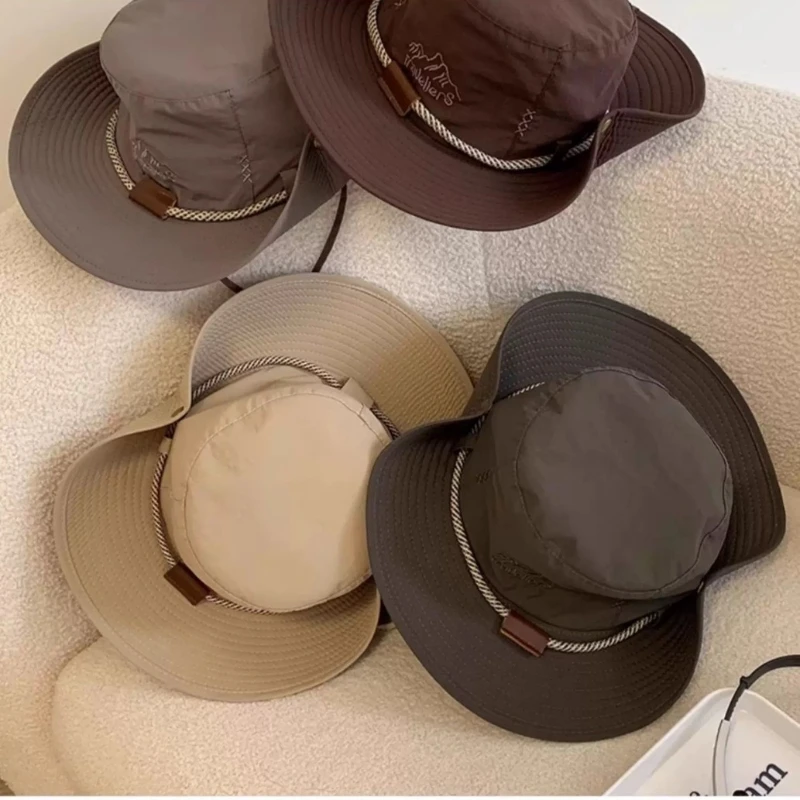 

Japanese Drawstring Sunscreen Fisherman's Hat Men's Summer Breathable Outdoor Sun Hat Mountaineering Shade Western Cowboy Hat