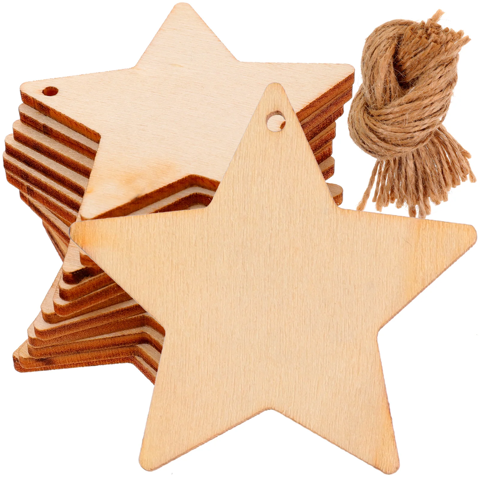 

50Sets DIY Wood Star Cutouts Unfinished Pentagram Wooden Slices Painting Craft Decor Natural Wood Embellishments