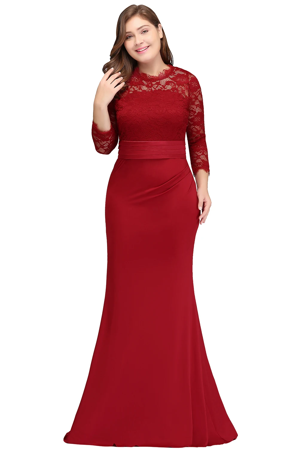 Women\'s Lace Mermaid Long Evening Dresses 2024 Red Elegant 3/4 Sleeve Prom Party Gown Formal Occasion Bride Robe De Soiree