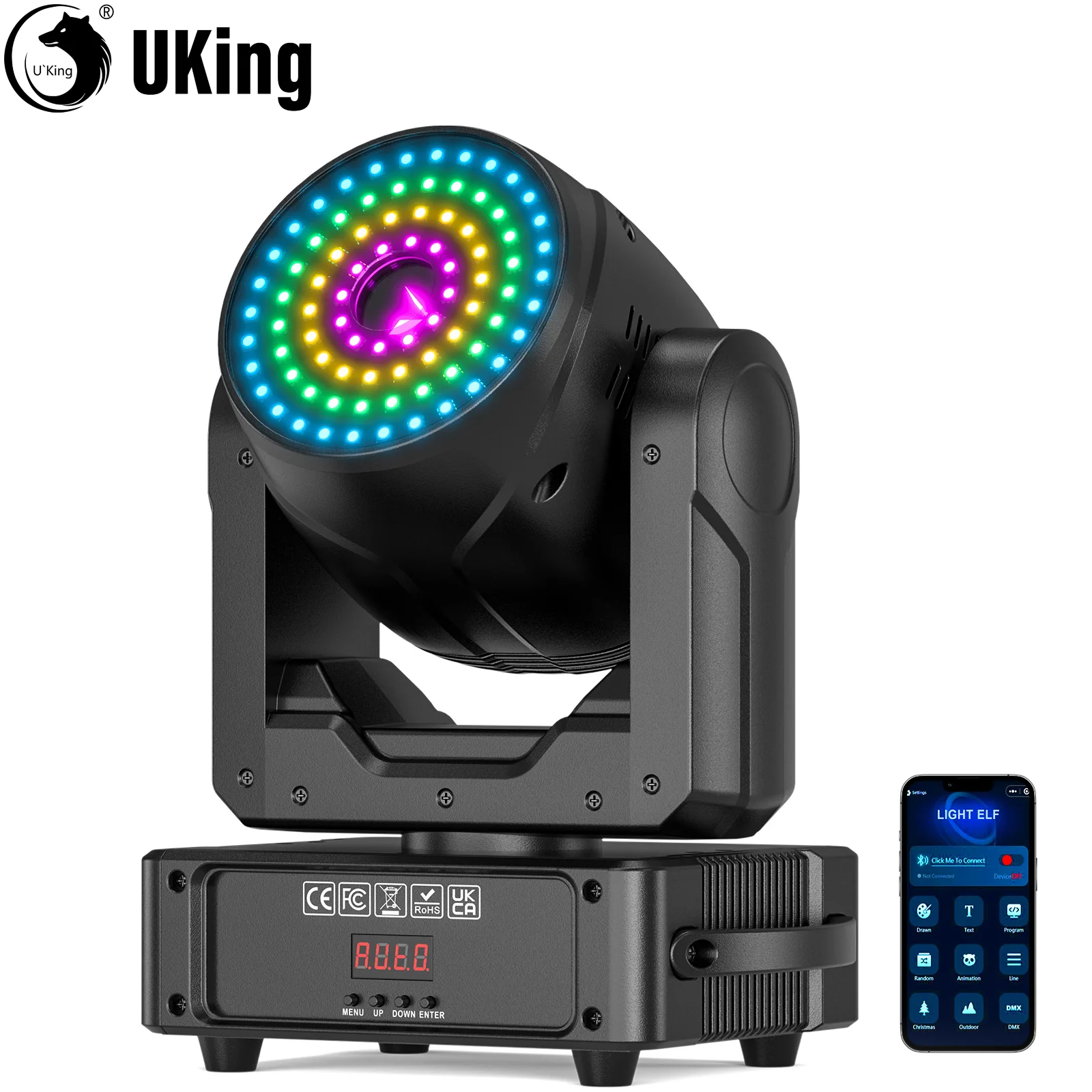 

U'King 2W RGB лазерный проектор 3D анимация движущаяся головка с Bluetooth приложение 100+ динамические эффекты DJ дискотека огни для вечеринок