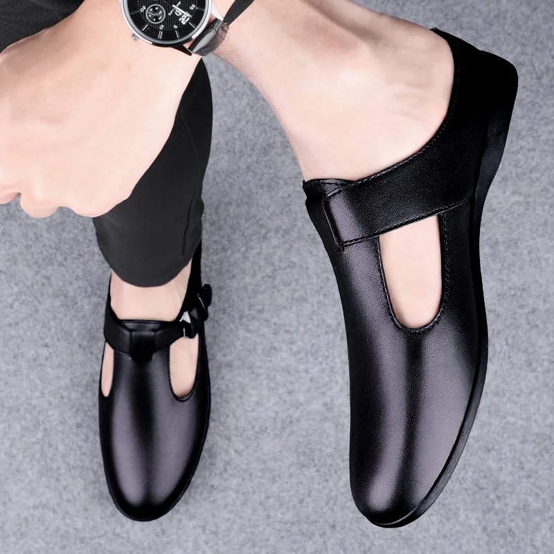High Quality Men's Top Layer Cowhide Fashionable Casual Hole Shoes Brand Fashionable Summer Breathable Half Support Leather Shoe