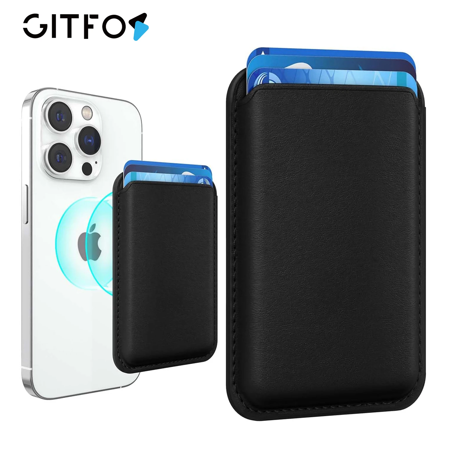 حافظة بطاقات مغناطيسية من GITFOS حامل هاتف أقوى ملحقات Mag-Safe عصا جلدية RFID لهاتف iPhone 17 16 15 14 13 12 Pro Max #1