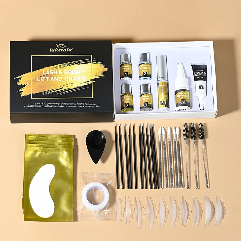 Kit per permanente e tintura per sopracciglia e ciglia, strumenti per permanente e tintura tridimensionale per ispessimento delle sopracciglia e delle ciglia