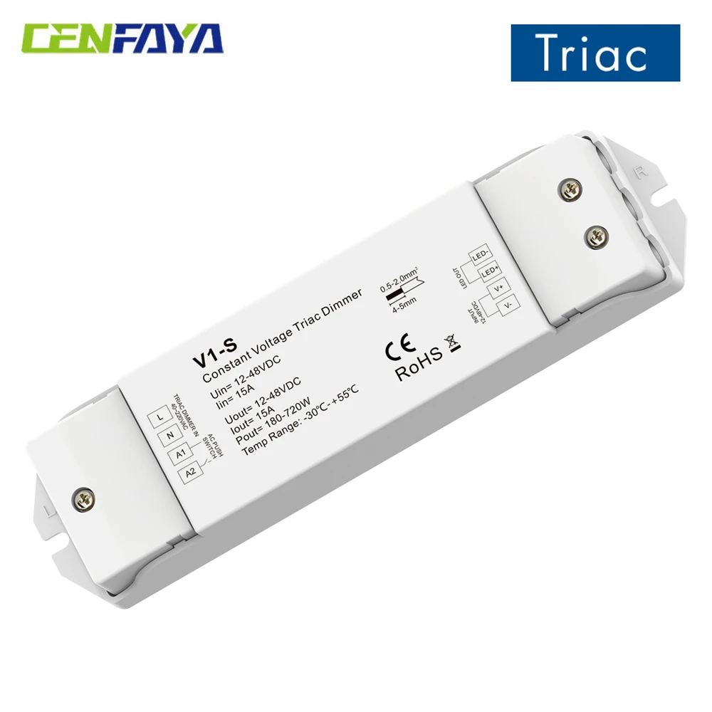 

Контроллер диммирования CENFAYA Triac DC 12V 24V 1CH*15A, диммер постоянного напряжения Triac с кнопочным управлением, для одноцветных светодиодных лент (PWM)