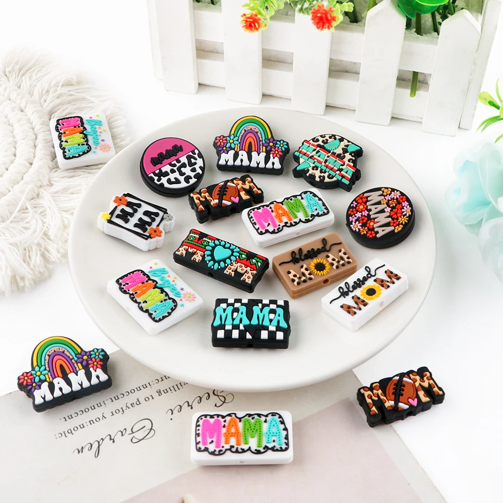 Sunrony 5/10Pcs New Silicone Focal Beads Love Mom Series Bead For Jewelry Making DIY KeyChain Pen Necklace Bracelet Accessories