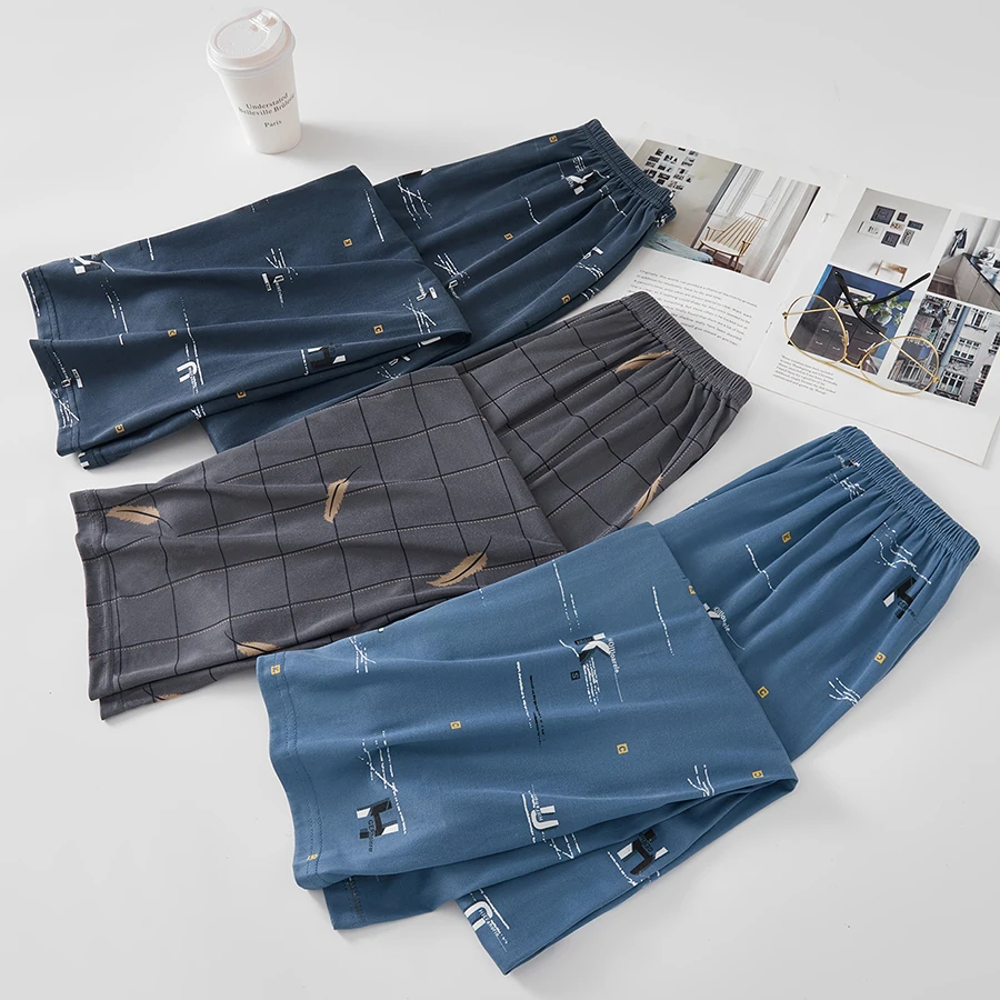 春と秋の男性用パジャマパンツ3枚組 薄手パンツ カジュアル ゆったり 快適 外でも着られる ホームパンツ パジャマ