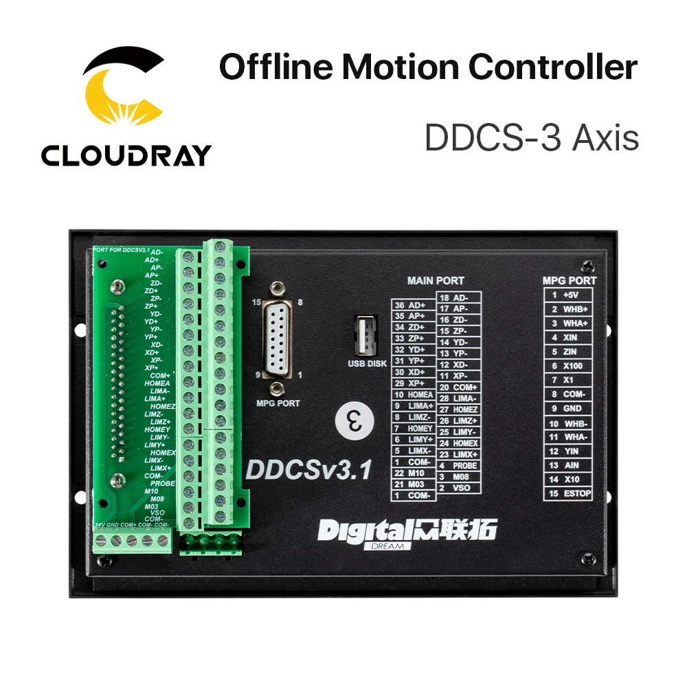 Cloudray  DDCSV3.1 Standalone Offline Motion Controller Supports 3Axis with USB Interface 3 languages for CNC