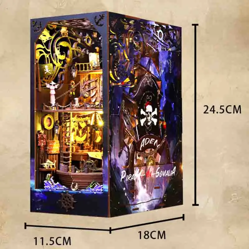 

Retro Magic Pirate Ship DIY Wooden Book Nook Shelf Insert Miniatures Kits Bookend
