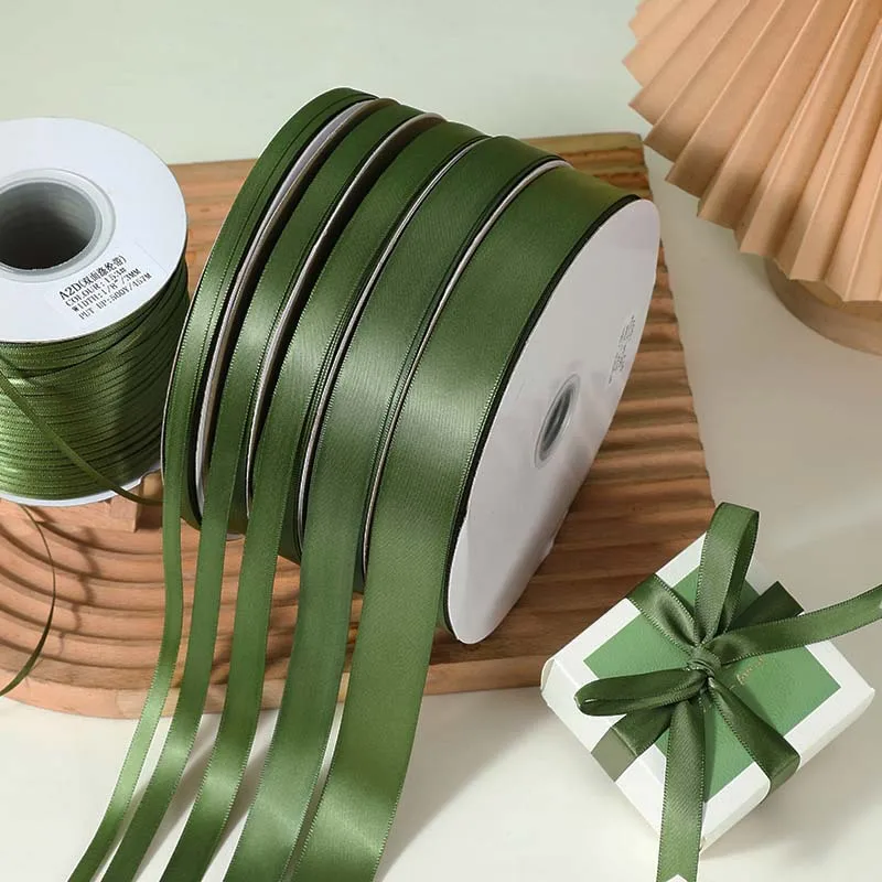 100Yards Green Satin Ribbon 6mm 10mm 15mm 25mm 38mm 50mm Sash Gift Bow Handmade DIY Craft Wedding Party Supply Decoration