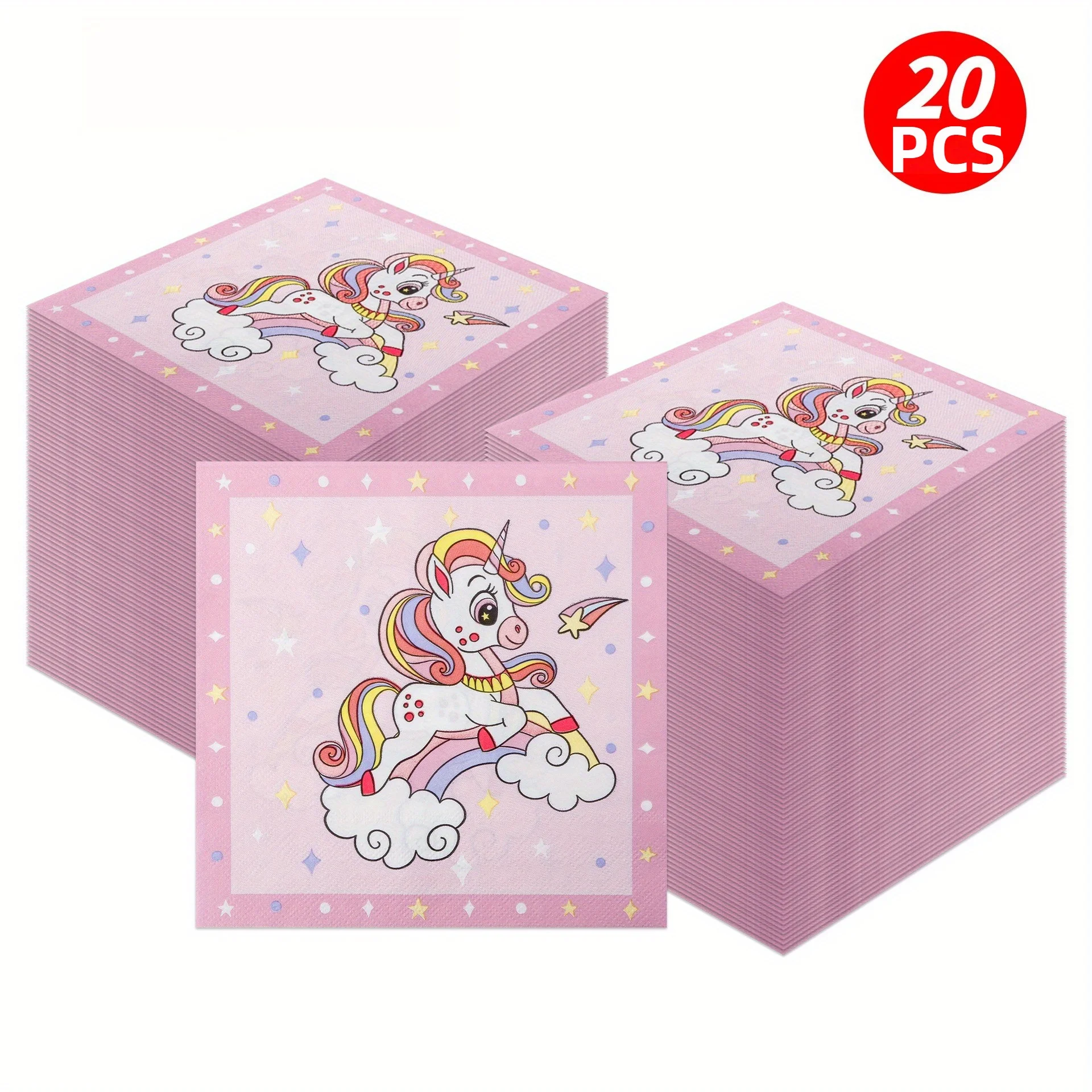 Servilletas estampadas con diseño de estrella de unicornio, 20 unidades por paquete, cuadrados de 16,5 cm, pañuelos de papel de pulpa de madera biodegradables para decoración de mesa del hogar