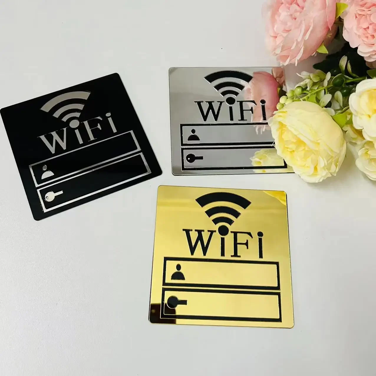 3D WiFi Acrylic Mirror Logo Wall Sticker for Public Places Hotel Handwritten Account Password Announcement Board Wall Sticker