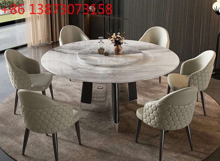 

2024 new marble dining table super crystal European dining table with turntable microcrystalline stone