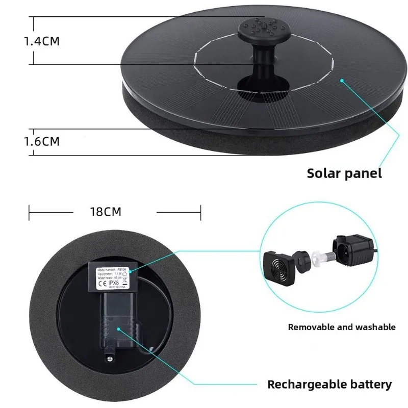 Popular 1pcs Solar Fountain,Pump with 1.4W Water Pump for Bird Garden Pond Pool Outdoor Garden Pond Solar Fountain Pump Kit