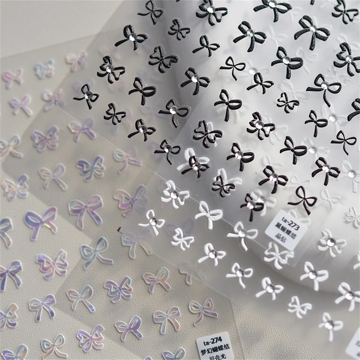 1sheet Japanese Kawaii Colorful White Line Bowknot 5D Black Self Adhesive Nail Art Decorations Stickers Ribbon Cute Decals DIY