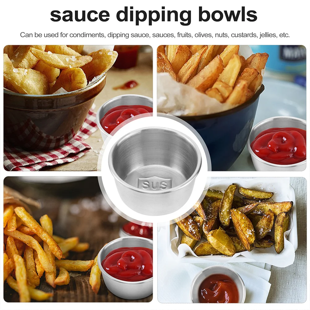 

4Pcs Stainless Steel Sauce Cups 40ml Multipurpose Easy Carry Home Kitchen Condiment Dishes Household Sauce Cups