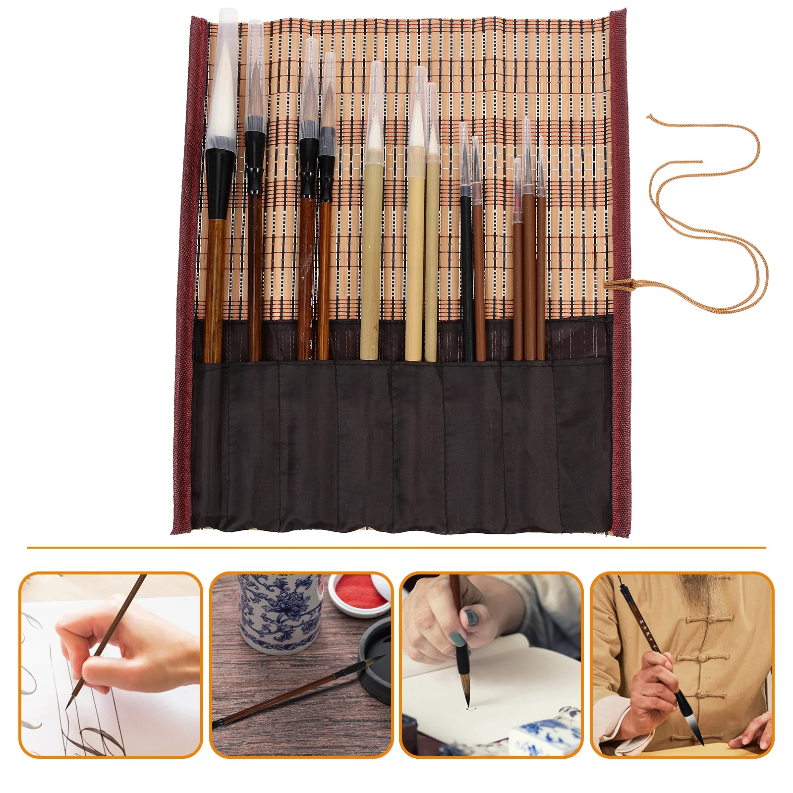 

12Pcs Calligraphy Brush Writing Drawing Portable Lightweight Safe Practical Long-Lasting Performance Calligraphy Brush