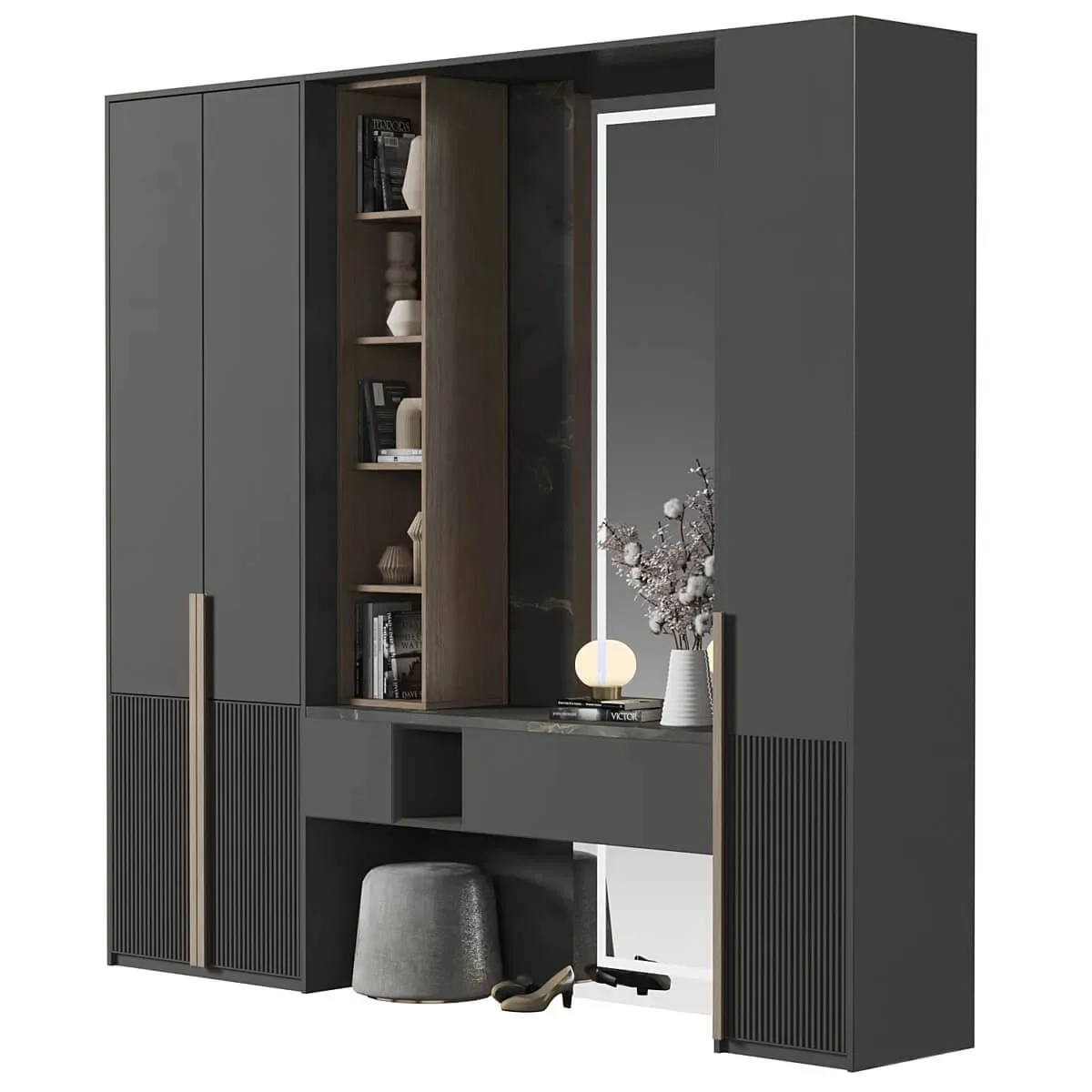 Edgydoor Custom Solid Wood Full Bedroom Wall 3-Door Corner Wardrobe | With Mirror & Dressing Table