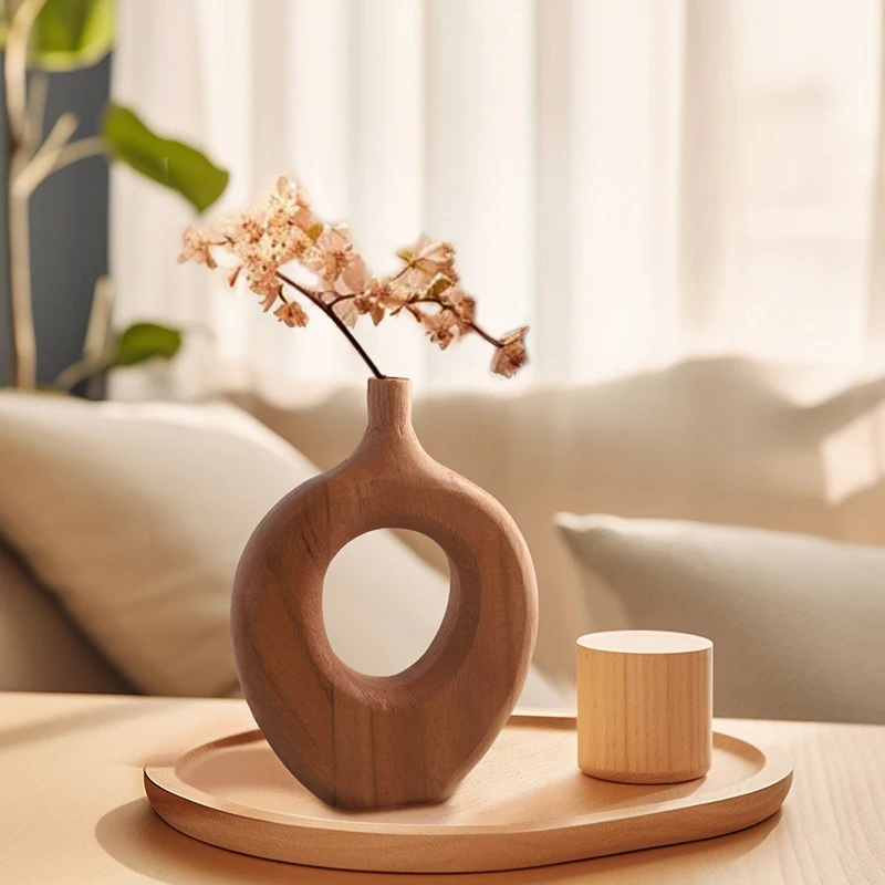 1/3 قطعة مزهرية خشبية صلبة على الطراز الشمالي حاوية زهور جافة غير منتظمة الحلي الحرف اليدوية الراقية ديكور غرفة الطاولة المنزلية