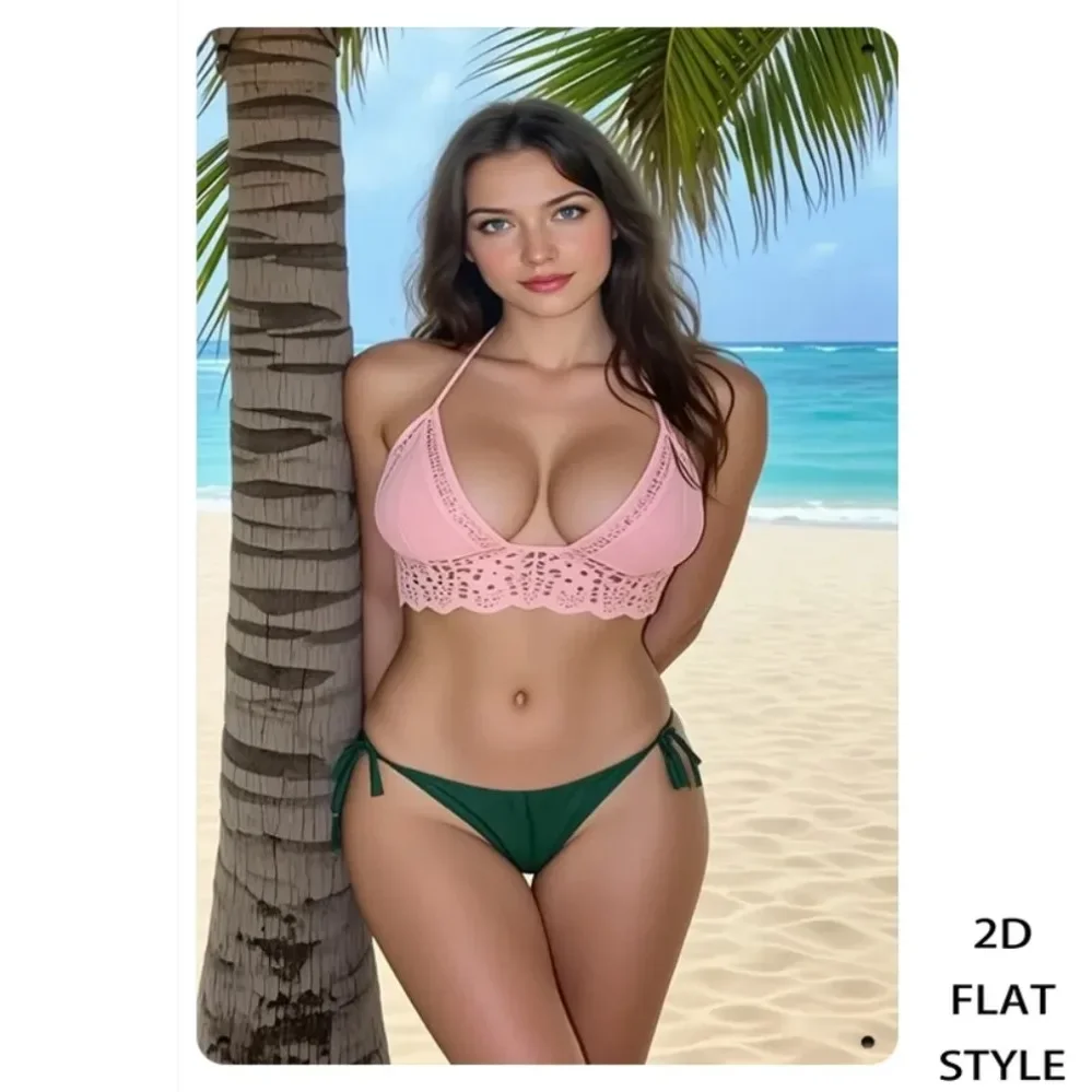 Vintage Tropical Beach Metal Sign Retro Palm Tree Bikini Wall Art Home Bar Cafe Decor 8x12 Inch
