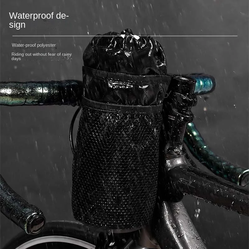 1/2 قطعة حقيبة مقود الدراجة حامل الزجاجة الحرارية مع جيب شبكي حامل الكأس الجذعية جبل الدراجات زجاجة ماء الناقل حقيبة #4