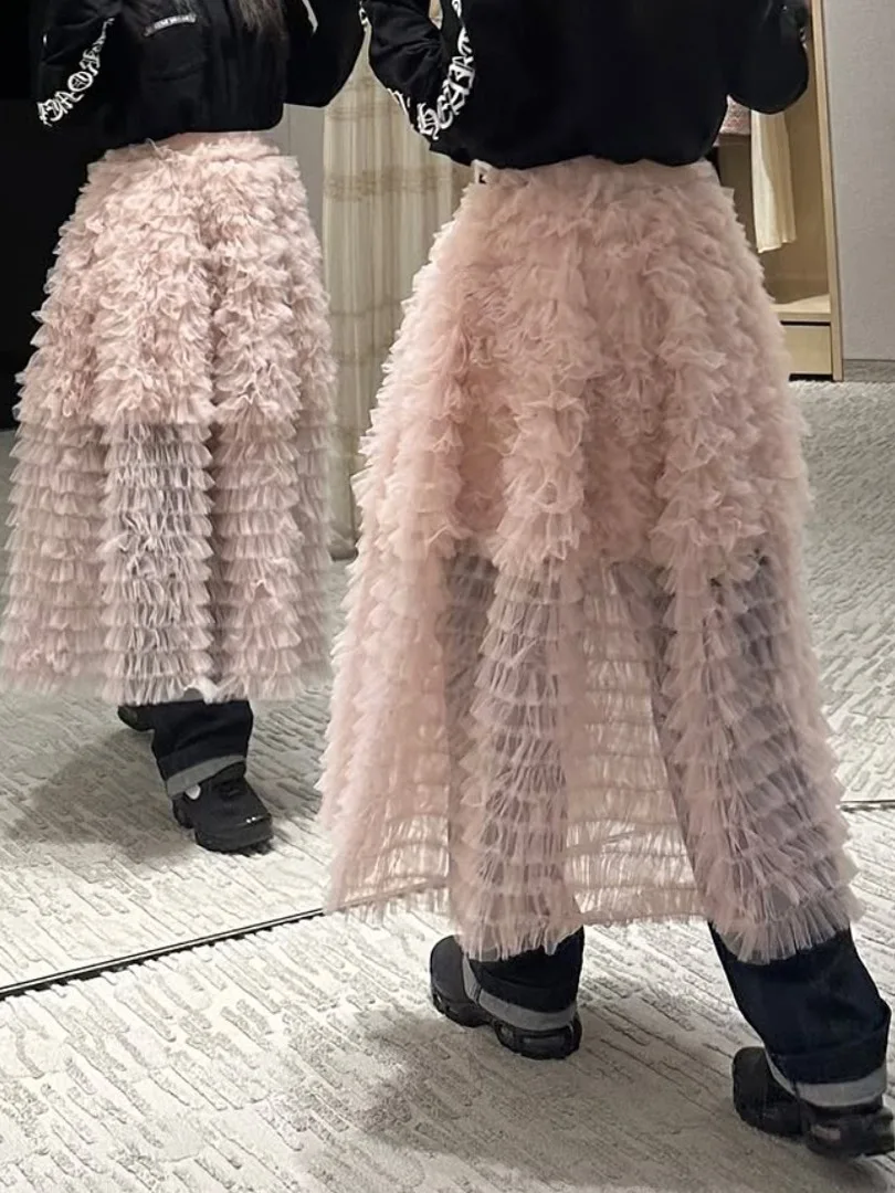 

Korean Sle Me Puffy f Skirt Women's Spring Faion Super Fairy T Cake Skirt Small Stature Elegance Long Skirt