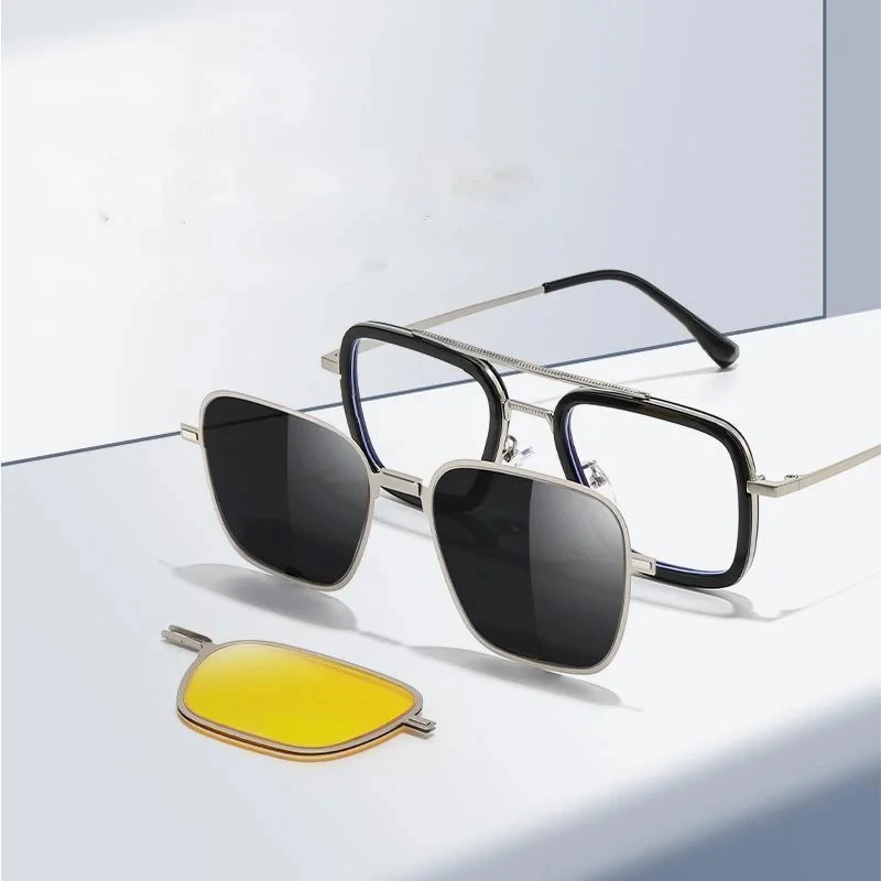 

2026 New Metal Anti Blue Light Glasses With Magnet Clip On Polarized Sunglasses Men Style 3 In 1 Sun Glasses Frame Eyewear UV400