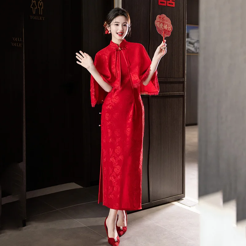 

Новое китайское платье-ципао для помолвки в новом китайском стиле для женщин 2026 года, высококачественное красное модифицированное платье-ципао