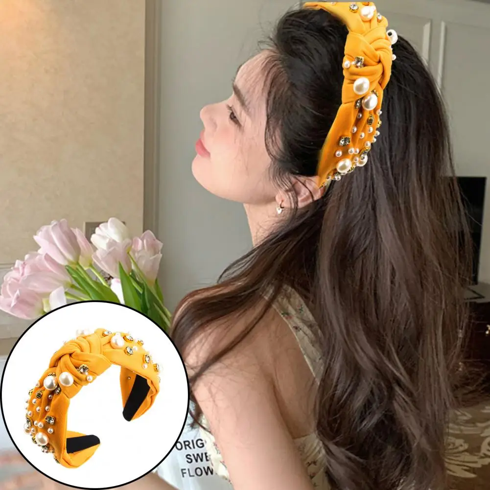 Embroidered Headband Embellished Headbands for Fashionable Brides Wide Hair Hoops with Faux Pearls Rhinestone Decor Stunning