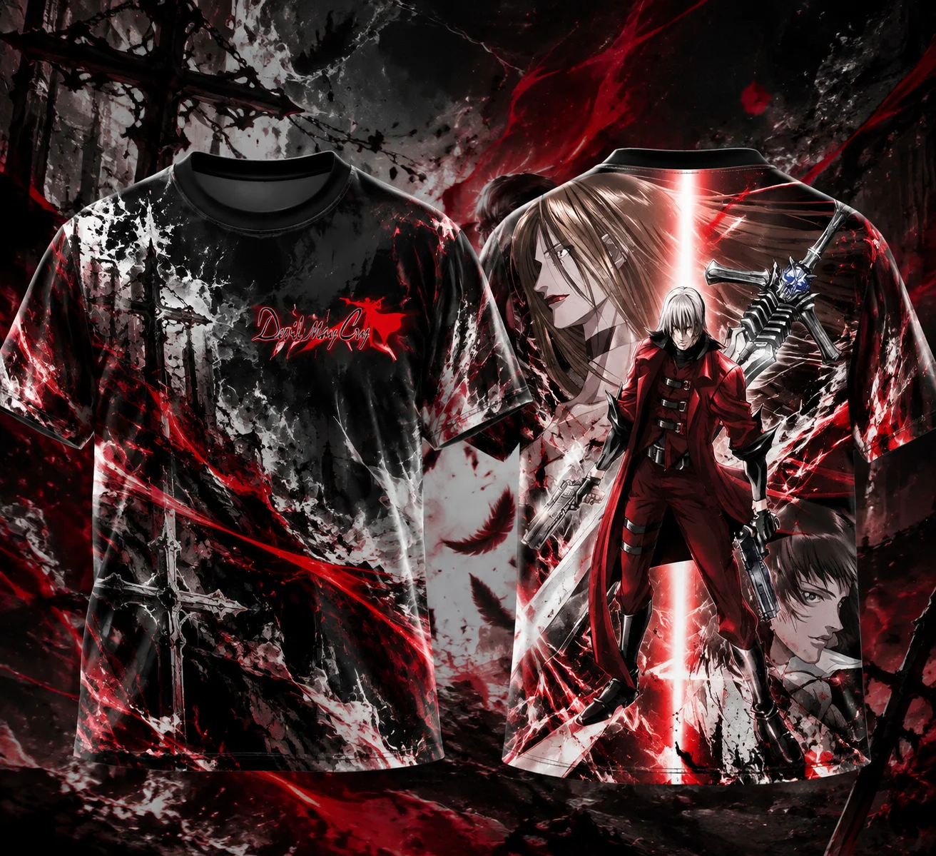 Devil May Cry Dante Double Sided All Over Print T-shirt, Men Women Y2K Gothic Graphic Short Sleeve Tee, Streetwear Tops for Fans