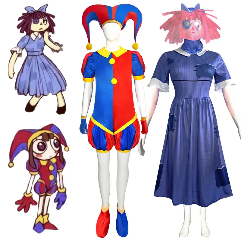Anime The Amazing Digital Circus Cosplay Pomni Ragatha Cosplay Kostüme Uniform Kleid Halloween Karneval Cosplay für Frauen Männer