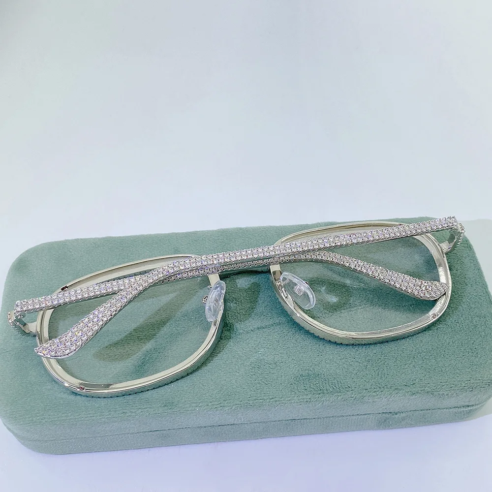 Personality Harf-Round Lens 5A Zircon Sunglasses Women Men Iced Double Rows Cubic Zirconia Eyeglass Copper Custom Jewelry Gift