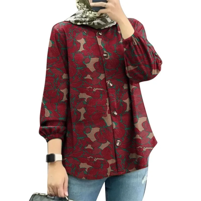 Chemise à fleurs musulmane malais pour femmes, nouvelle collection, à la mode, manches à bulles, lot d'usine, Abaya, Ramadan, dubaï, luxe, Islam, élégant