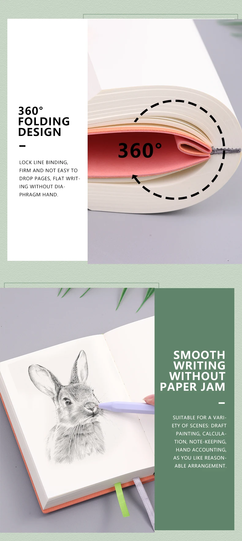 720-seitiges leeres Innennotizbuch, weiche Kunstlederoberfläche, minimalistisches Zeichenbuch, ultradickes Notizbuch, kleines und frisches DIY – Detail 4