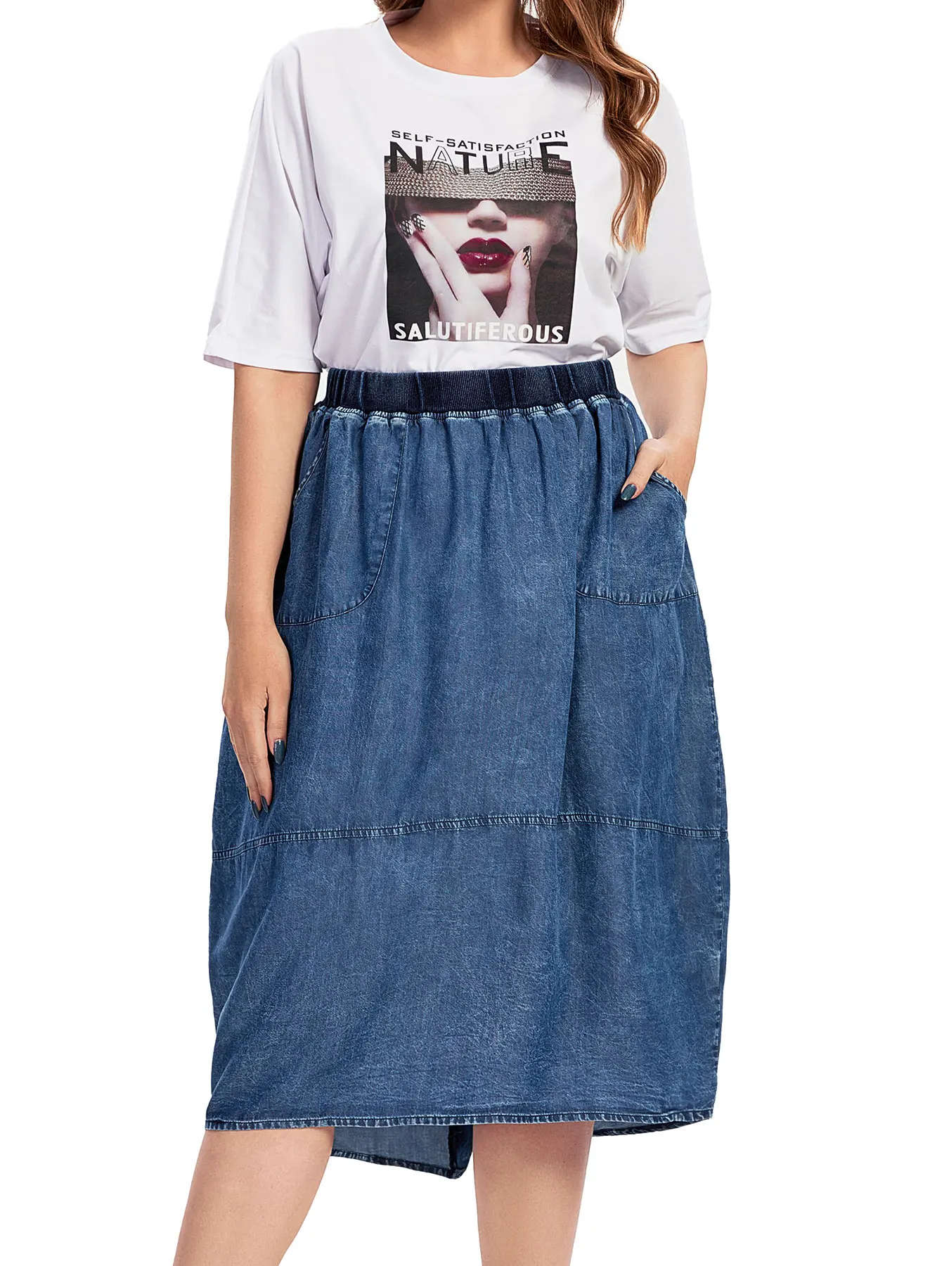 

Women Plus Size Woven Spring And Autumn Denim Skirt