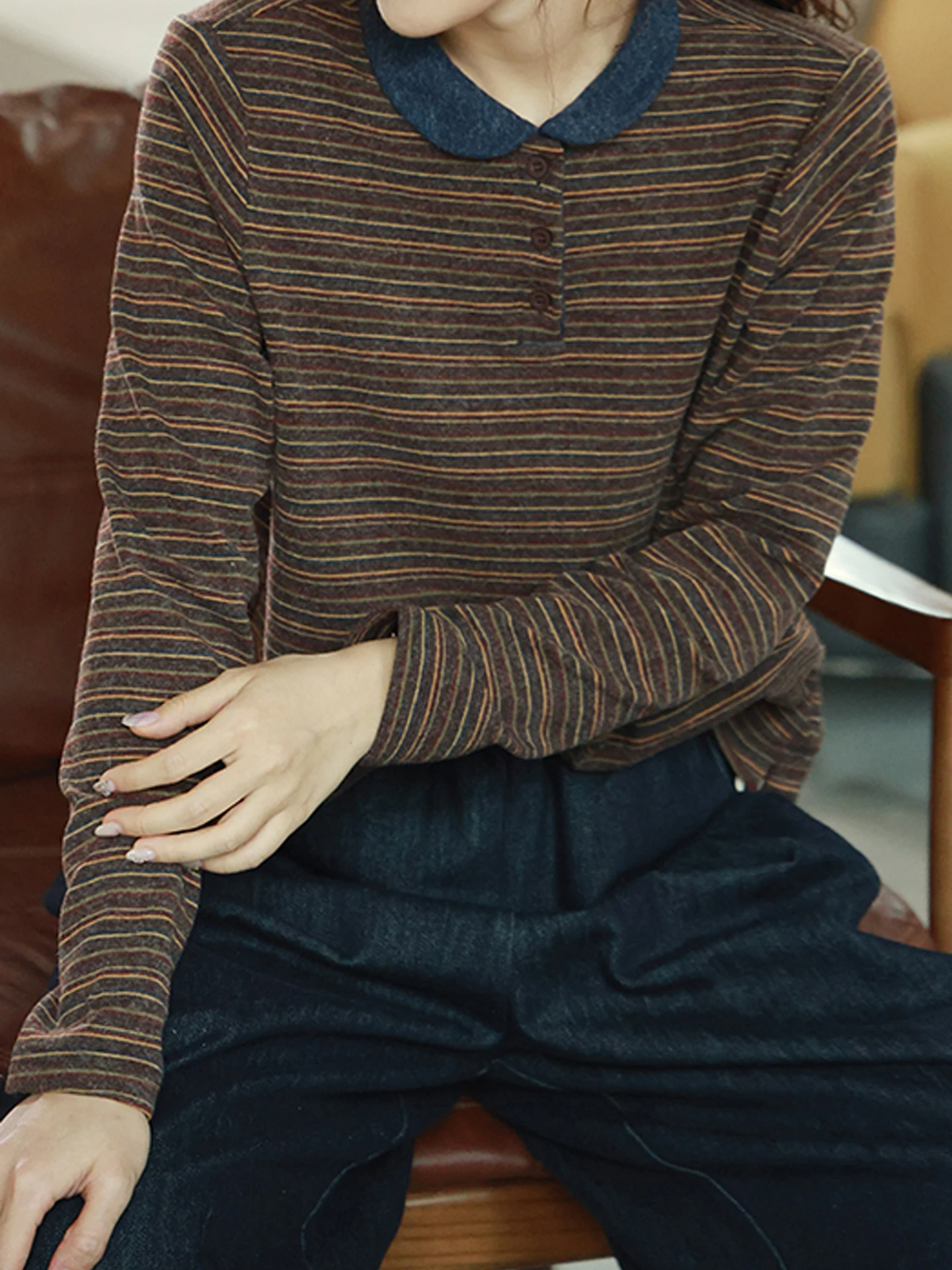 

Ретро-футболка в полоску с художественным цветовым дизайном, женская, осенне-зимняя, приталенная, простая, повседневная, базовая, модная, с открытыми плечами