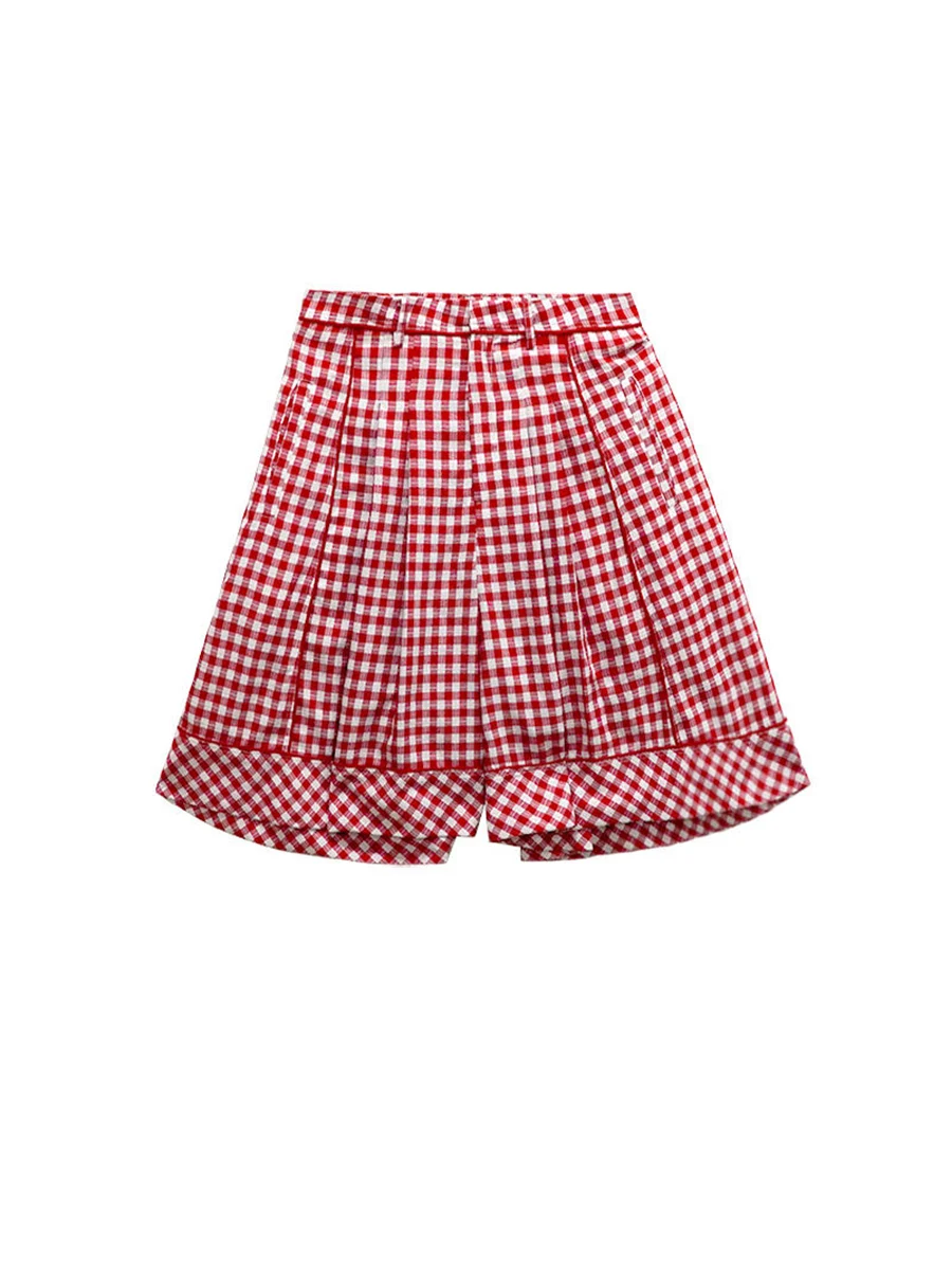 Women's  Classic Plaid Wide Leg Shorts ,Summer