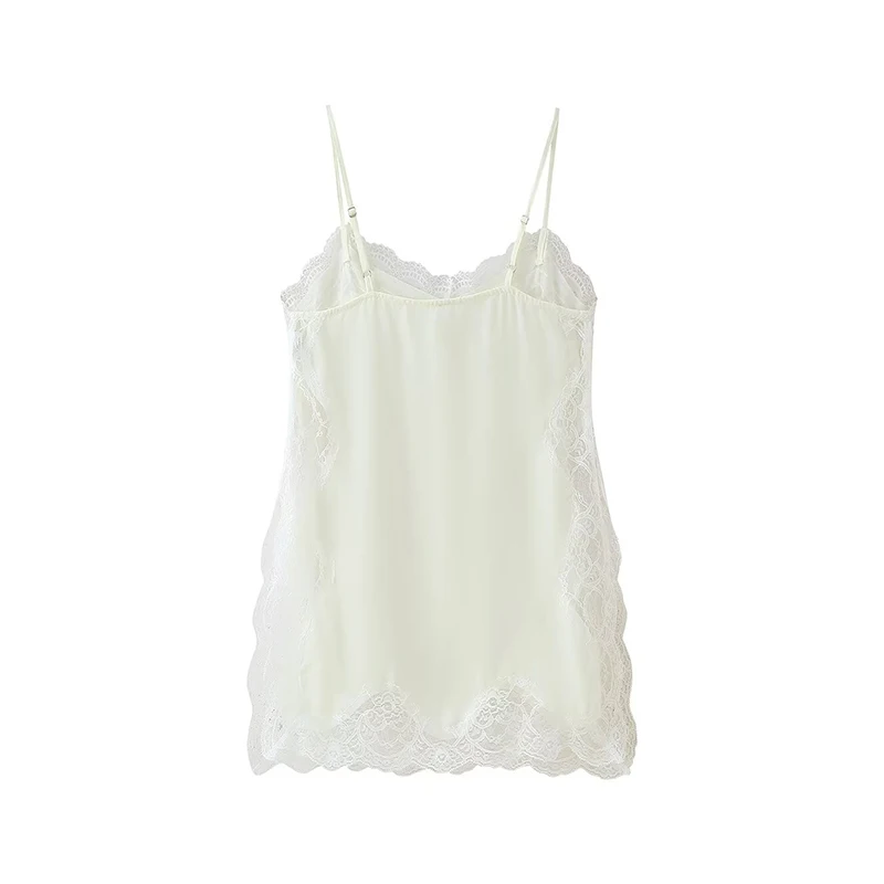 

2025 Summer New Women's Sle Versatile Daily Lace Splice Split Strap Vest Polyester Fiber Pure Color Casual Faion