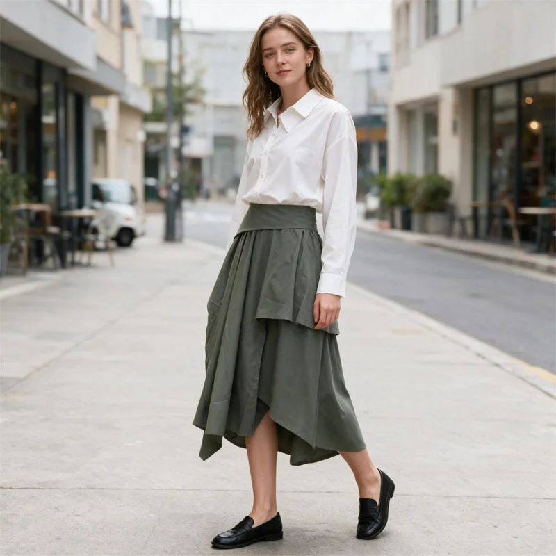 Fashion Women Solid White Irregular Point Lapel Long Sleeve Shirt Loose Oversize Blouse For Work  Casual Occasion