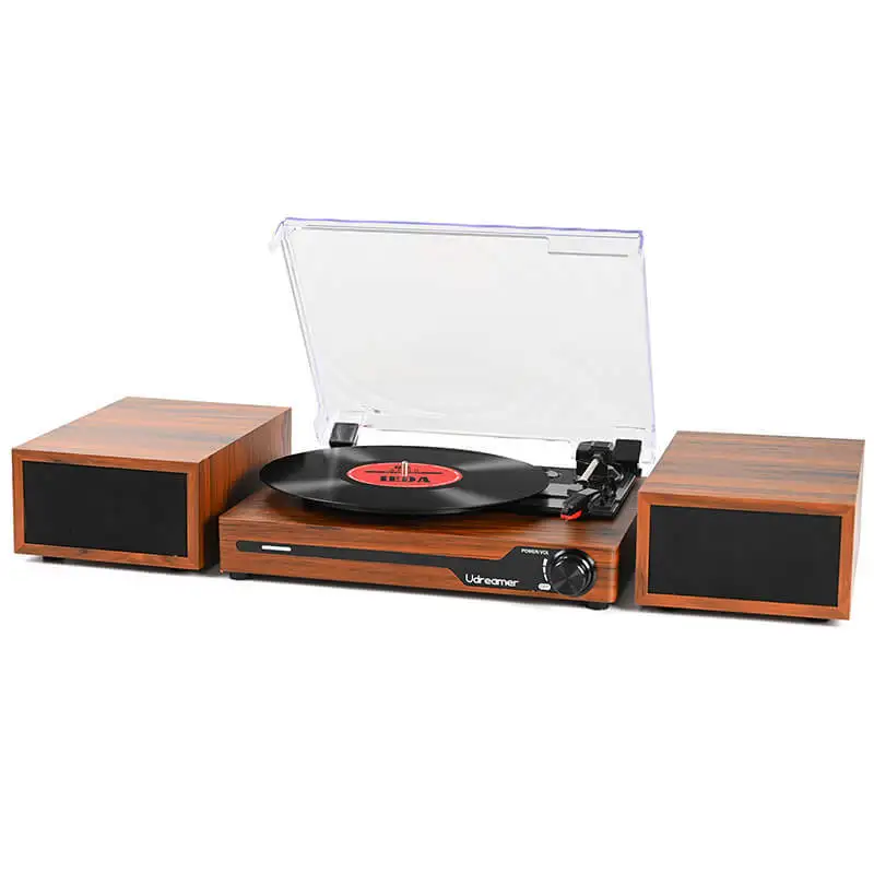 

Classic 3-Speed Mini Vinyl Record Player, Desktop Split Bluetooth USB Belt-Driven Gramophone Speaker