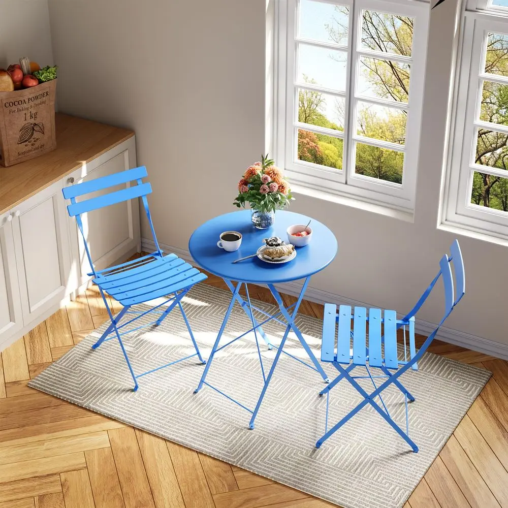 

Table and Chairs Set of 2, 3 Piece Outdoor Indoor Folding Patio Bistro Sets, 2 Chair Patio Furniture Set with Table, Premium Fr
