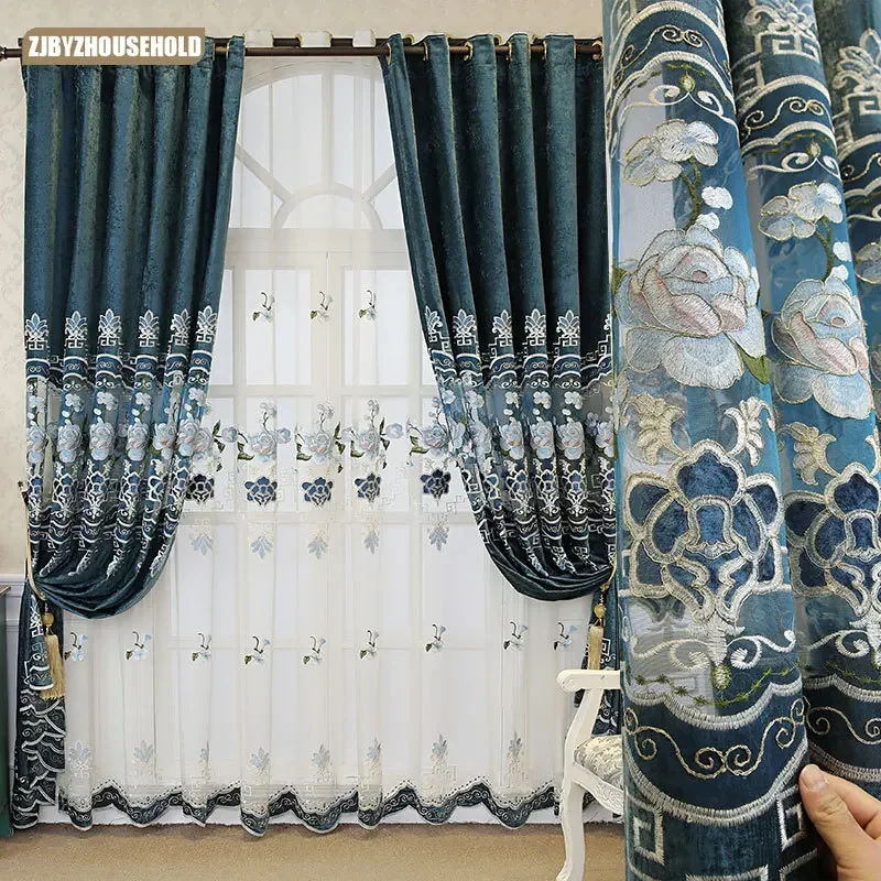 European Style Luxury Curtains for Living Dining Room Bedroom Customized Luxury Villas Hollowed Out Chenille Embroidered